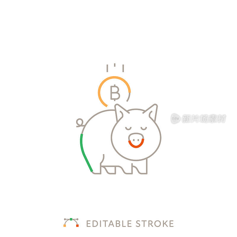save Bitcoin in a Piggy Bank多色线图标与可编辑的笔划